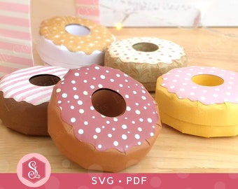 Donut Favor Box SVG + PDF Vorlagen. Donut Leckerli Box. Donut Party Box. Druckbare Donut Geschenkbox. 3D Donut Schnittdatei.