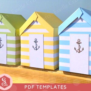 Beach Hut Favour Boxes Printable PDF Templates. Seaside Party Gift Boxes. DIY Nautical Summer Beach Party Accessory. Easy Beach Theme Decor.