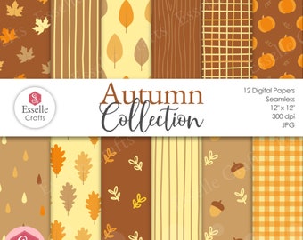 Autumn Seamless Digital Paper Pack, Fall Background Digital Paper Bundle, Printable Fall Scrapbook Papers, Autumn Leaf Repeat Patterns