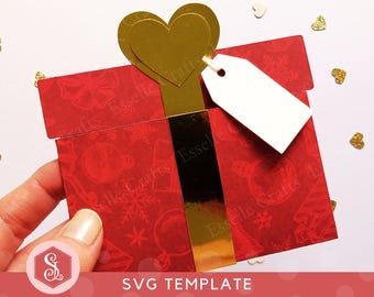 Modello SVG per porta carte regalo di Natale. File di taglio per porta carte regalo. Incarto fai da te per carte regalo natalizie. Modello per regalo di Natale in carta.