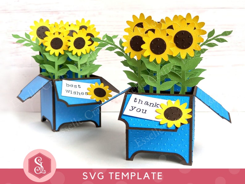 Sunflower Text Box Box Sunflower Box Card SVG Template. Pop-up Box Card. Pop-up Greeting Card ...