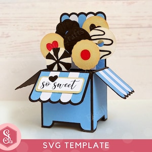 Plantilla SVG de tarjeta con forma de caja de galletas. Tarjeta con forma de caja desplegable. Tarjeta de felicitación con forma de galleta. SVG de galleta de chocolate. Tarjeta con forma de galleta en 3D. Archivo de corte Cricut.