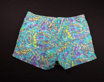 Vintage Neon Cricketeer All Over Print Swim Wear Bathing Suit Shorts Adult Size XL