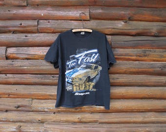 Camiseta de carreras vintage Y2K con cierre a presión "Too Fast For Rust", talla XL para adulto
