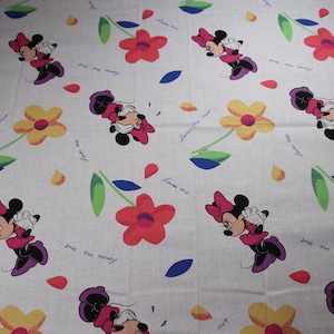 Vintage Disney Minnie Mouse Flower Twin Flat Bed Sheet