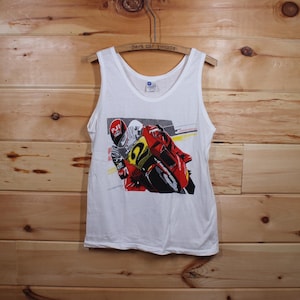 Vintage Motorcycle Racing Biker White Single Stitch Tank Top Adult Size Medium