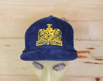 Vintage County Of Hastings Blue Corduroy Rope Snapback Hat Adjustable Adult Size