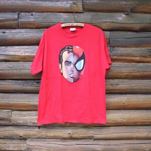 Vintage Spider-Man Peter Parker Split Face Red T-Shirt Adult Size Large