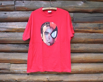 Camiseta vintage de Spider-Man Peter Parker con cara dividida, roja, talla grande para adulto