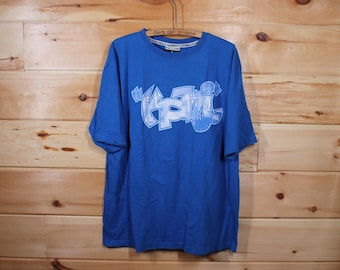 Vintage Karl Kani Blue Graffiti 90s Hip Hop T-shirt Adult Size 2XL