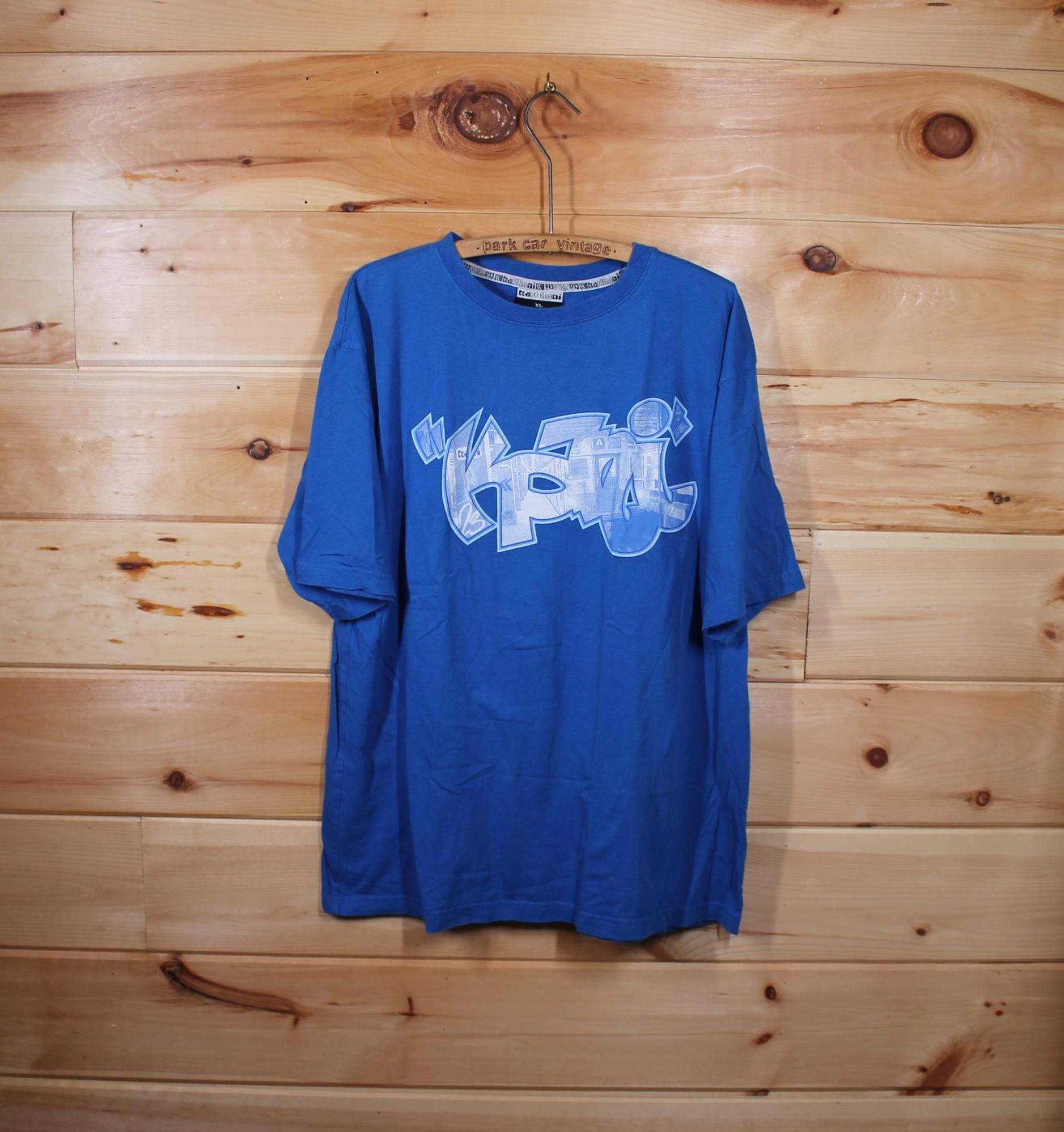 Vintage Karl Kani Blue Graffiti 90s Hip Hop T-shirt Adult Size 2XL