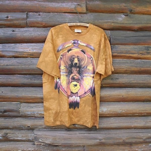 Vintage The Mountain Bear Dreamcatcher Native Marble Tie Dye Nature Wildlife T-Shirt Adult Size XL