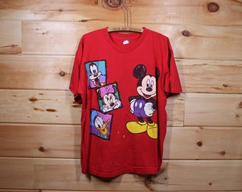 Vintage Disney Micky Maus und Freunde Rotes T-Shirt Erwachsene Größe 2XL