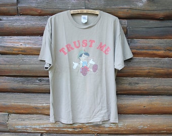 Vintage Disney Pinocchio Trust Me Light Brown T-Shirt Adult Size Large
