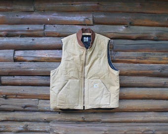 【90s VINTAGE】CARHARTT DUCK VEST USA Vintage 90s Carhartt V26 Black Duck Canvas Sherpa Lined Work Vest