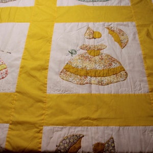 Vintage Lady With Umbrella Parasol Yellow Blanket Quilt