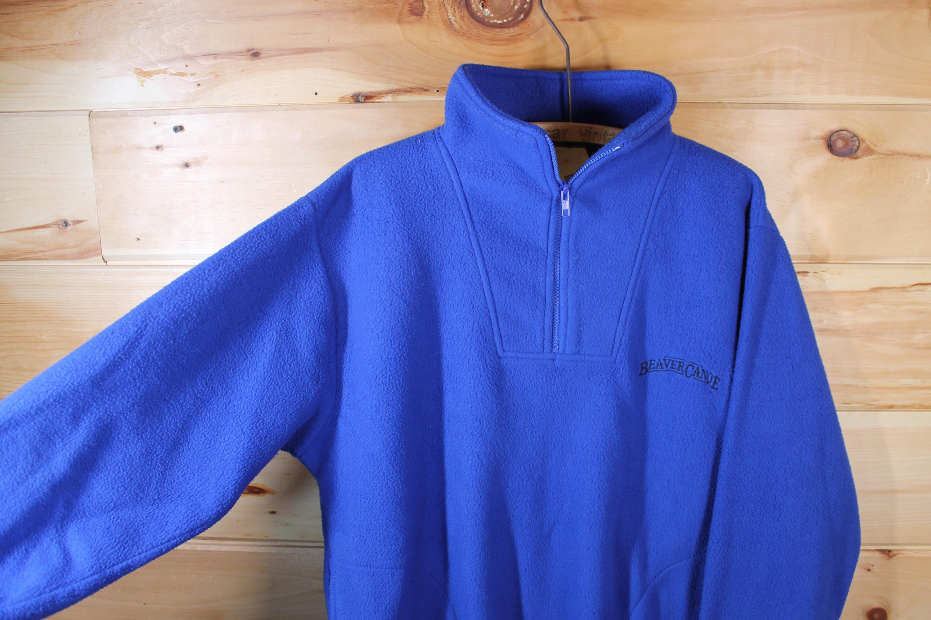 Vintage Beaver Canoe Blue Fleece Quarter Zip Sweatshirt Jacket 