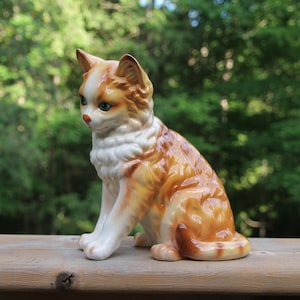 Vintage Orange Cat Kitten Pottery Figure Made in Japan Cute Home Decor