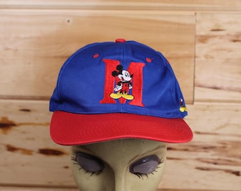 Vintage Disney Mickey Mouse Blue and Red Snapback Hat Adjustable