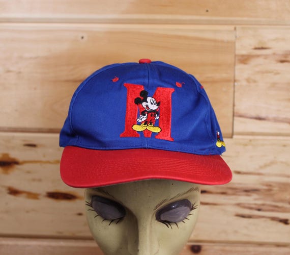 Vintage Disney Mickey Mouse Blue and Red Snapback Hat Adjustable