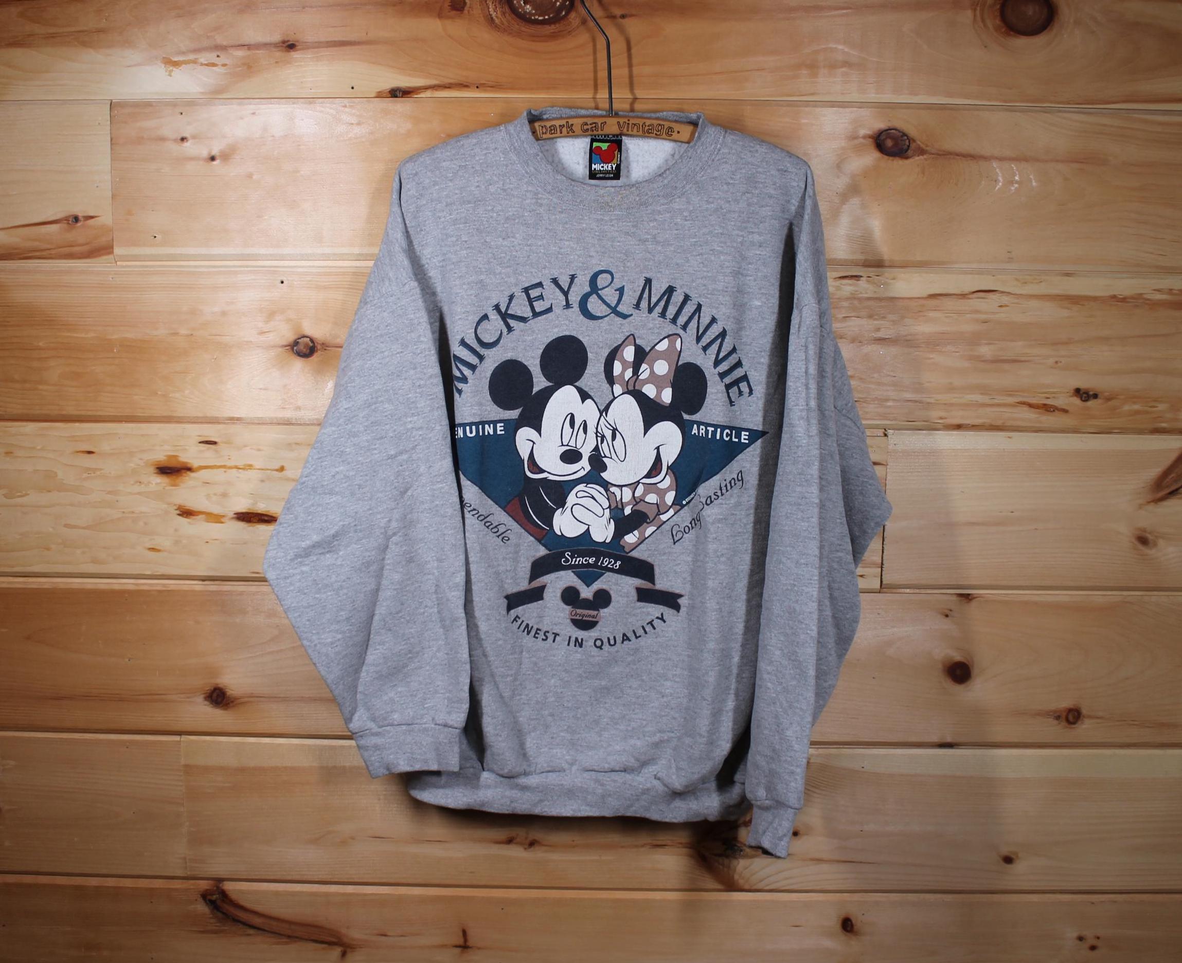 Vintage Disney Mickey & Minnie Mouse Grey Cute Sweatshirt Adult Size Large