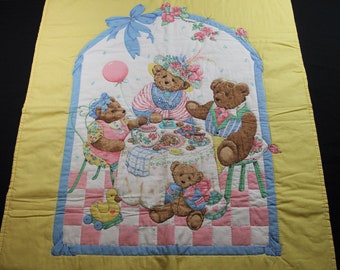 Vintage Teddy Bear Family Picnic Animal Themed Crib Blanket Quilt