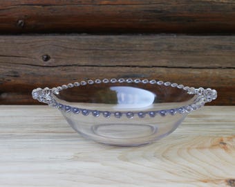 Bol de cristal vintage Imperial Glass Candlewick con cuentas y asas dobles de 21,5 cm (8,5") - Decoración rústica para cocina