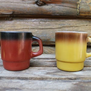 Vintage Set of Anchor Hocking Fire King Milk Glass Coffee Mug Retro Country Kitchen Nice Multi Colour Pattern