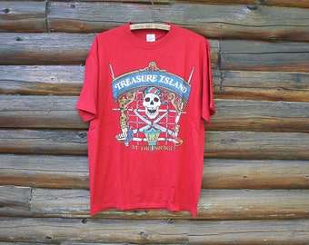 Vintage Treasure Island im Mirage Las Vegas Kasino rotes T-Shirt Erwachsene Größe groß