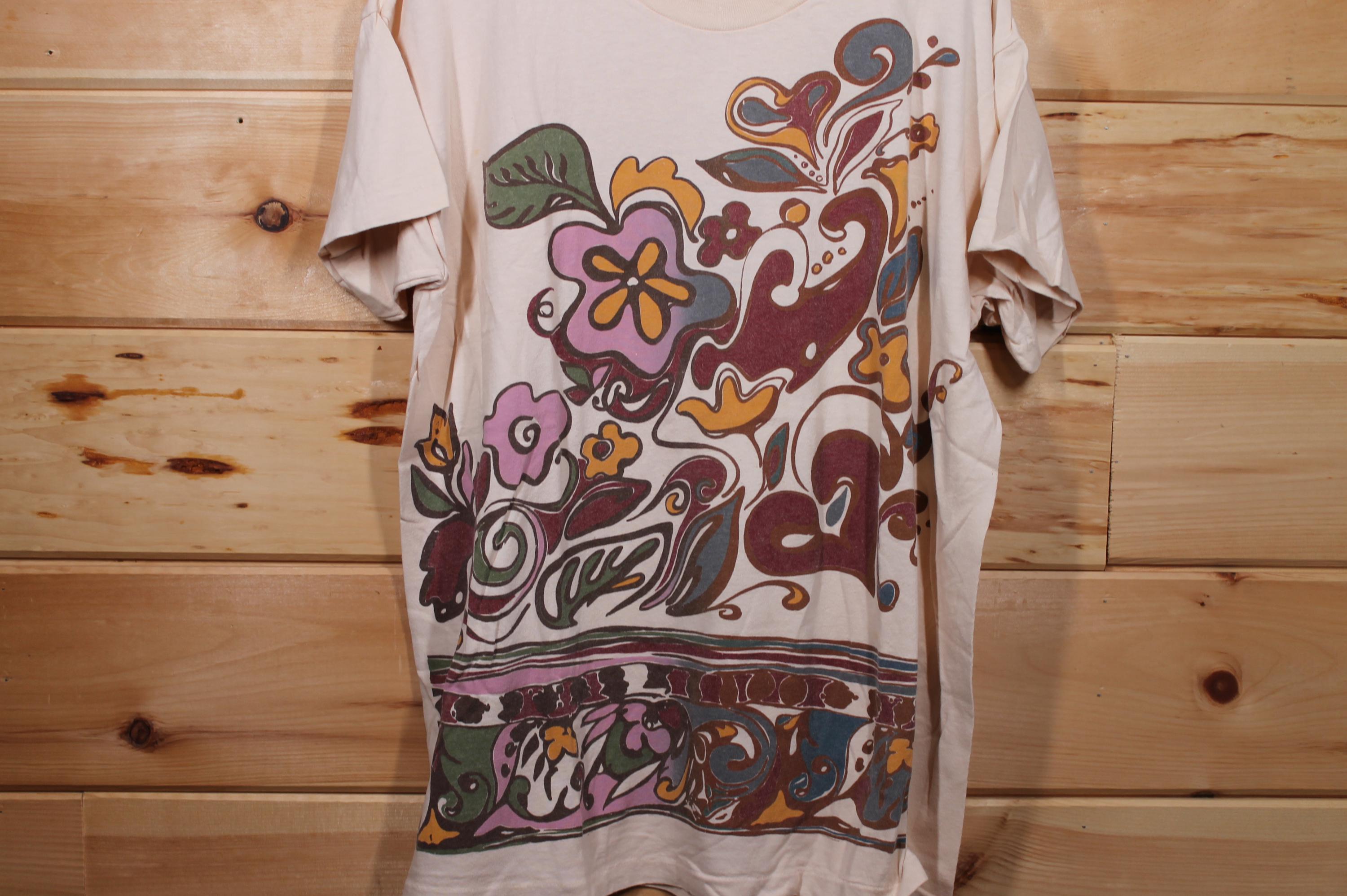 STUDIOUS - TAN タン stitch lib op Vintage Tan Flower Floral Garden Art Single Stitch T-shirt