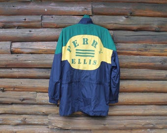 Chaqueta vintage Perry Ellis azul con cremallera completa, talla mediana para adulto