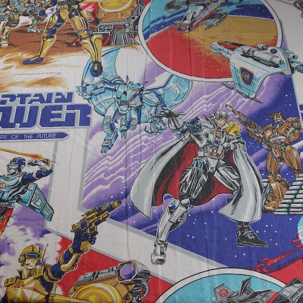 vintage 1987 Captain Power Themed Flat Twin Bed Sheet