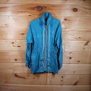 Vintage K-Way Teal Packable Light Full Zip Roll Away Hood Regnjacka Vuxen Storlek 6 (passar S)