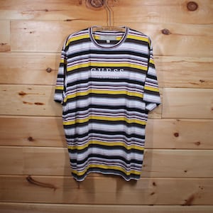 Vintage Guess Jeans Los Angeles Striped T-Shirt Adult Size XXL