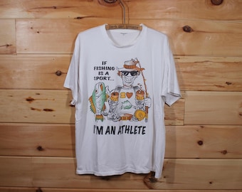 Koszulka Vintage Fishing Funny Cartoon Jestem sportowcem Biała Dorosły Rozmiar XL