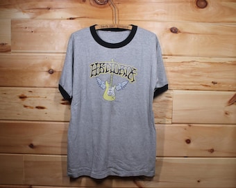 Vintage Y2K Jimi Hendrix Grey Guitar With Wings T-Shirt Adult Size Large