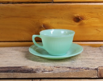 Jadeite Cup & Saucer Set - Vintage Fire King Jane Ray Tea Coffee