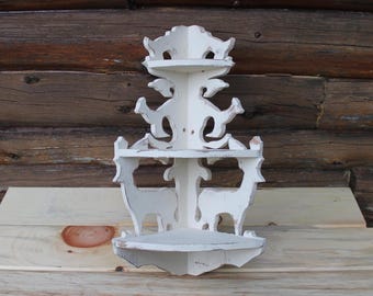 Vintage 3-Tier-Wandhalterung Kleines Eckregal aus Holz Cottage Home Decor Hirsch Natur