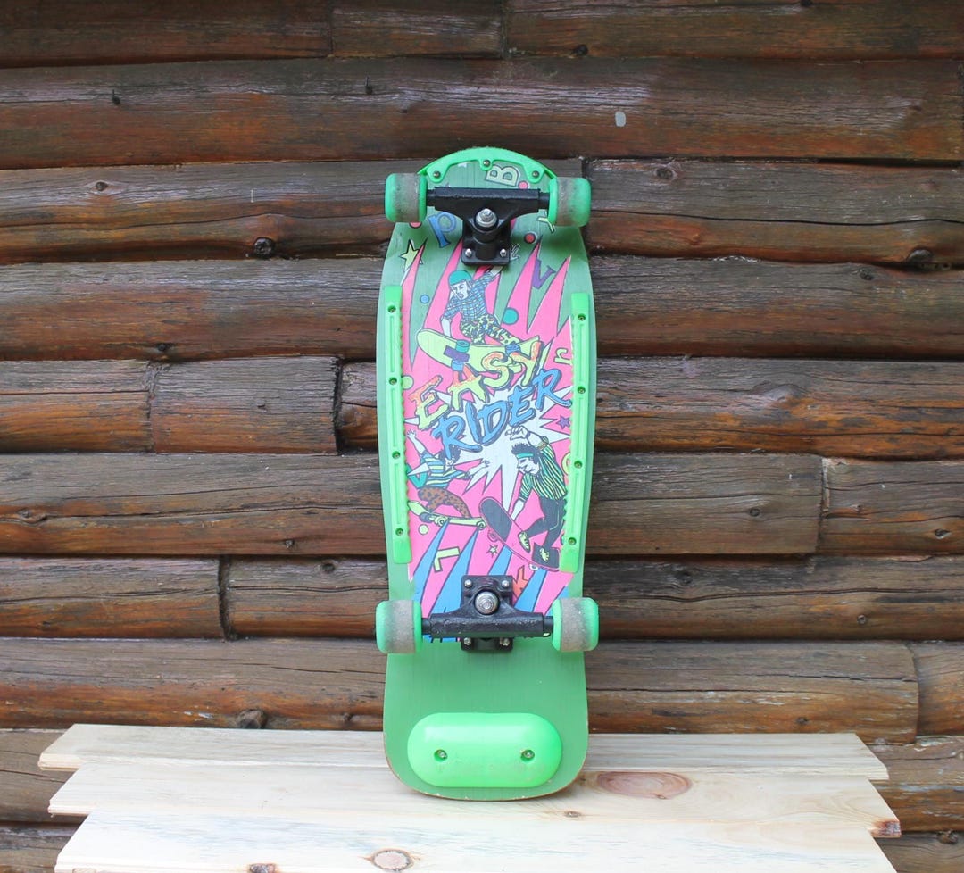 Vintage Easy Rider Neon Retro 1990 Skateboard Deck With Trucks and