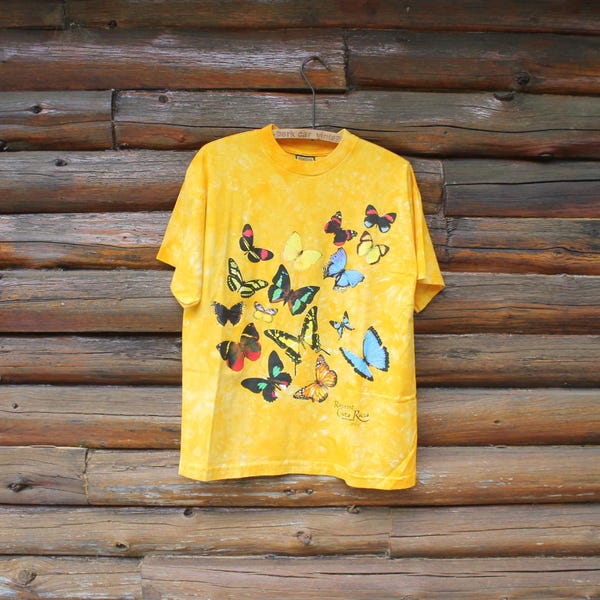 Vintage Rainforest Costa Rica Butterfly Yellow Nature T-Shirt Adult Size Small (fits M)