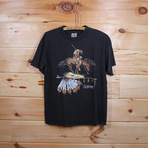 Vintage Oklahoma Native Indian Horse Nature Black Single Stitch T-Shirt Adult Size Medium