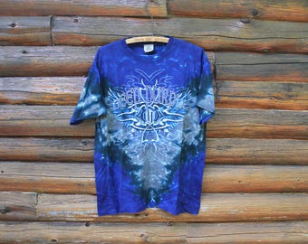 Vintage Deep Purple Liquid Blue Tie Dye Rock Band Concert Tour Purple T-Shirt Adult Size Large
