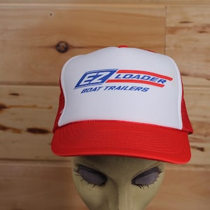 Vintage Ez Lader Bootsanhänger Angeln Rot und Weiß Trucker Snapback Hut Einstellbare Erwachsene Größe