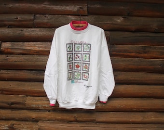 Sudadera con capucha vintage canadiense con flores silvestres en capas de Tobermory en color blanco, talla XL para adultos