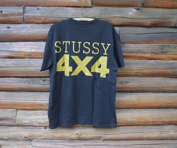 Vintage Y2K Stussy 4x4 Black and Gold Double Sided T-shirt Adult 