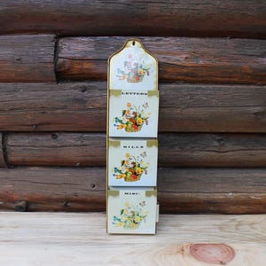 Vintage Metal Floral Mail Caddy 3 Tier Wall Mount Country Home Decor