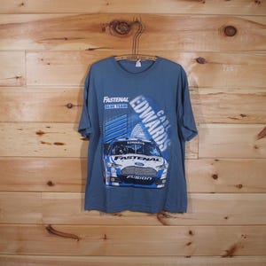 Vintage Carl Edwards Fastenal Nascar Racing Blue T-Shirt Adult Size XL