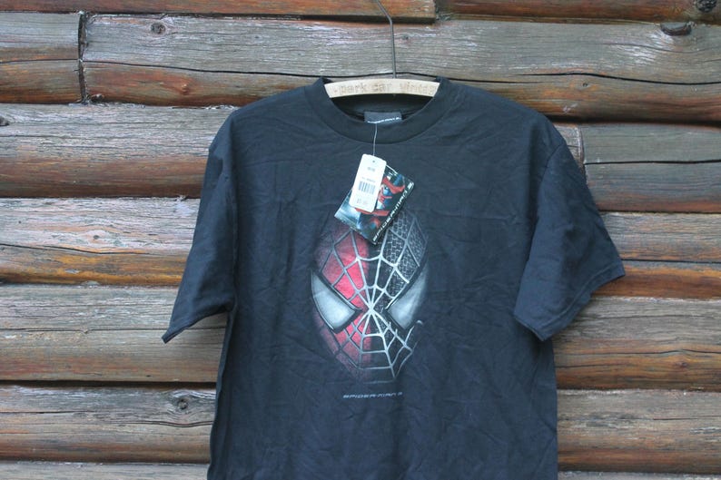 Vintage Spider-Man 3 Split Face Movie Promo Black T-Shirt Adult Size Medium NWT image 2