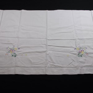 Vintage White Embroidered Pillowcase Pillow Slip with Embroidered Flowers Floral Pattern