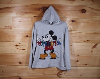 Felpa con cappuccio grigia vintage Disney Mickey Mouse & Co. Spell Out, taglia piccola per adulti (veste M)